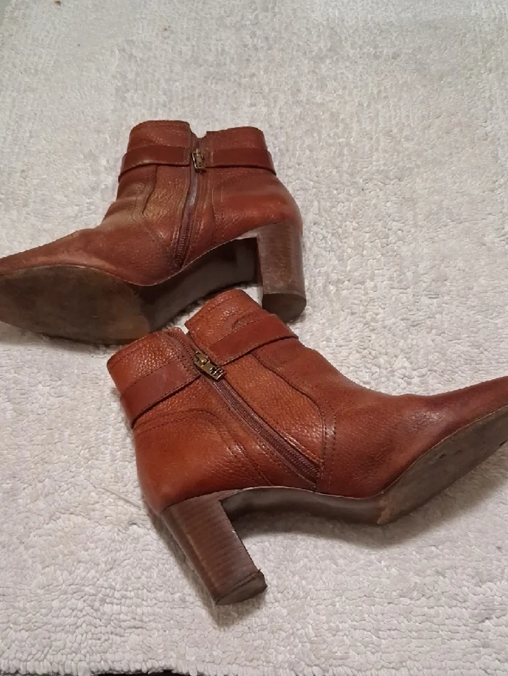 Tory Burch Cognac Leather Ankle Booties with Logo Accent